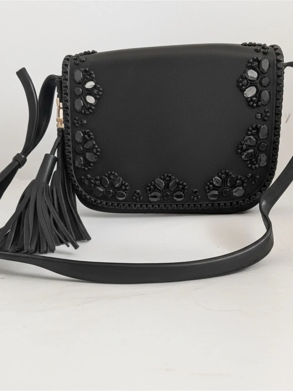 Kate Spade Black Embellished Crossbody Bag with Tassels
